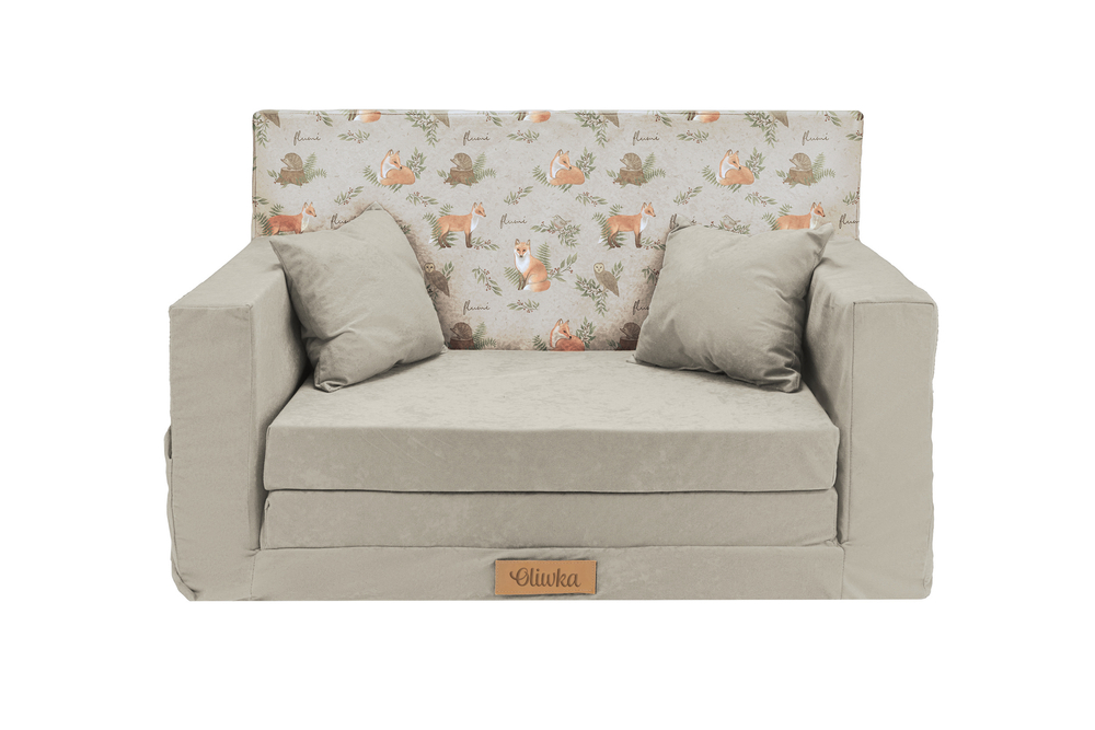Rozkadana personalizowana sofa piankowa dziecica j.szara+liski