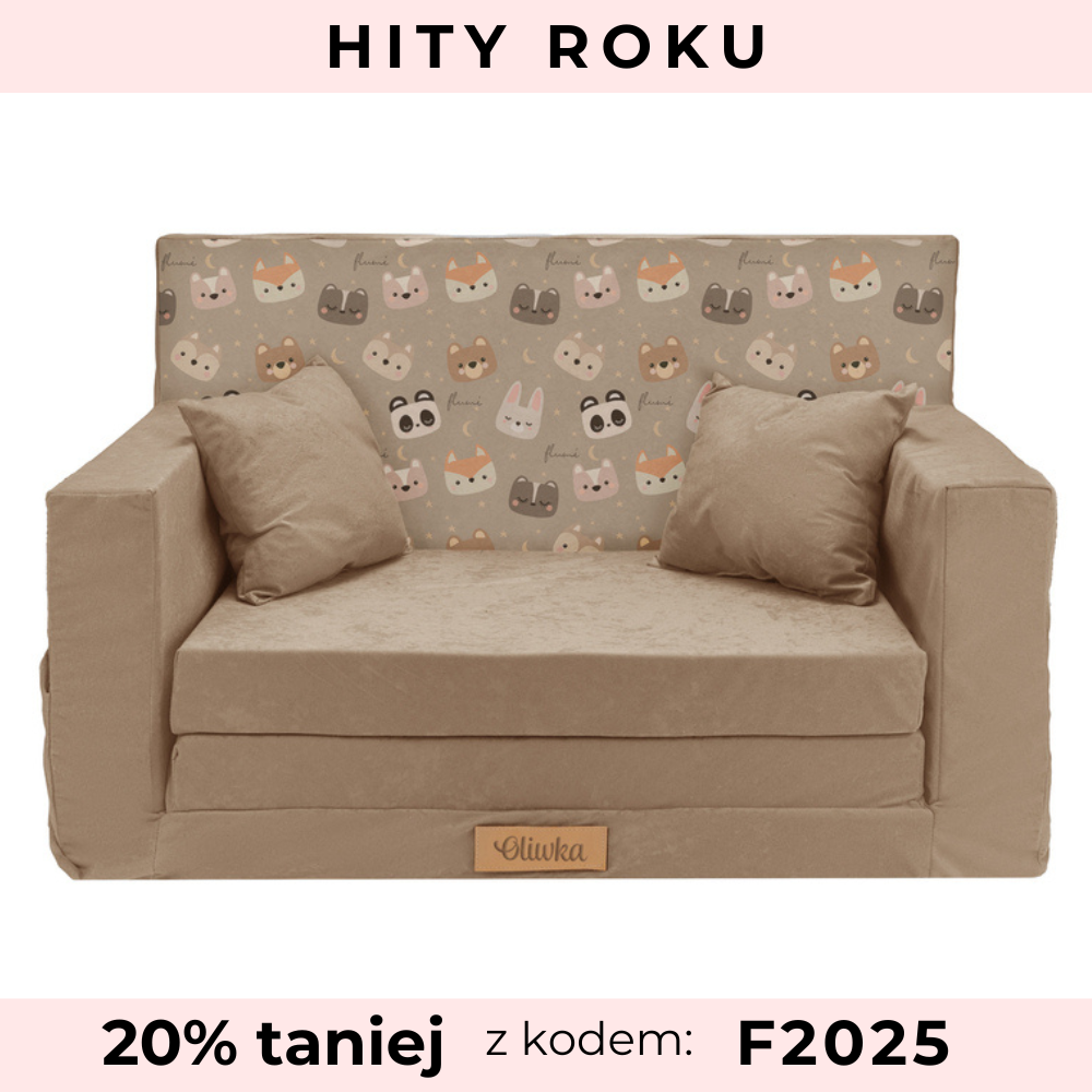 Фото - Дитячі меблі Flumi Rozkładana personalizowana sofa piankowa dziecięca beżowa+misie 