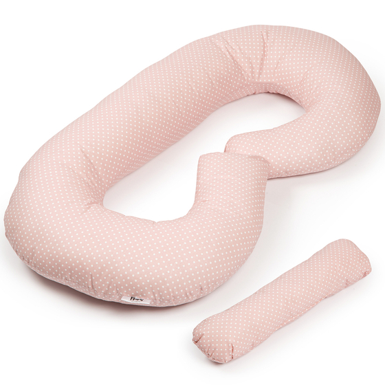 Maternity pillow type C powder pink with white dots