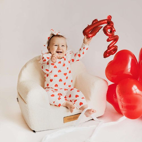 Personalized foam armchair for kids grey fabric corduroy