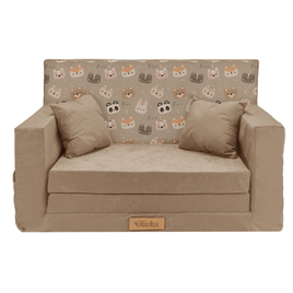 Personalisierte faltbare Kindercouch beige Teddybären