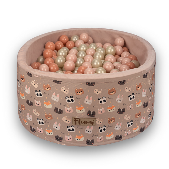  Personalisierte Bällebad Baby Bällepool Kinder 90x40cm mit 200 Bällebad Bälle Beige + Bären