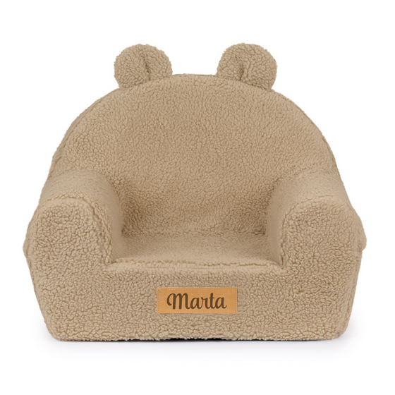 Personalisierter Kindersessel aus Schaumstoff - dunkelbeige Teddybär