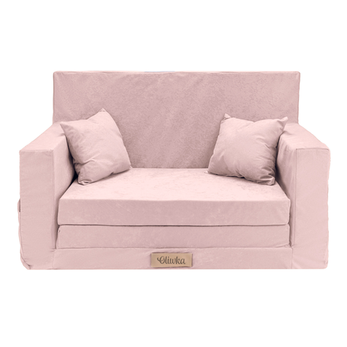 Rozkładana personalizowana sofa piankowa dziecięca pudrowy róż 