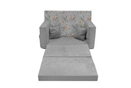 Rozkładana personalizowana sofa piankowa dziecięca szara+sarenki