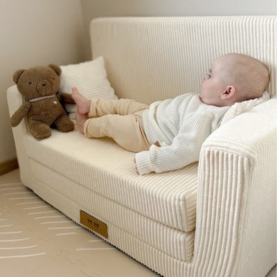 Rozkładana personalizowana sofa piankowa dziecięca - sztruks jasny krem
