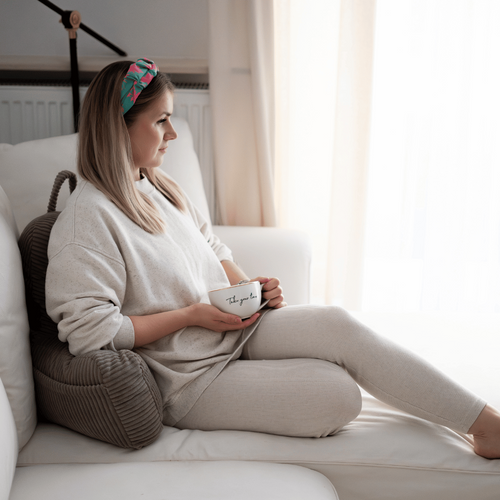 Flumi Rückenlehne Lesekissen für Erwachsene mit Armlehnen und Taschen - Kord beige