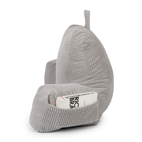 Flumi Rückenlehne Lesekissen für Erwachsene mit Armlehnen und Taschen - Kord grau