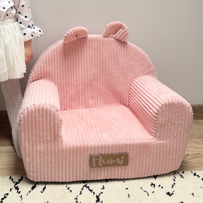 Personalized foam armchair for kids beige fabric corduroy