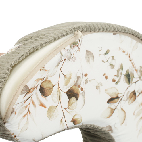 Poduszka FASOLKA do karmienia z pianki - sztruks/ kremowa w brązowe listki