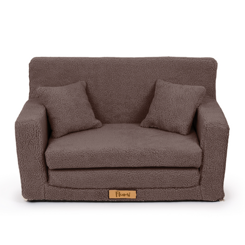 Rozkładana personalizowana sofa piankowa dziecięca - baranek czekoladowy