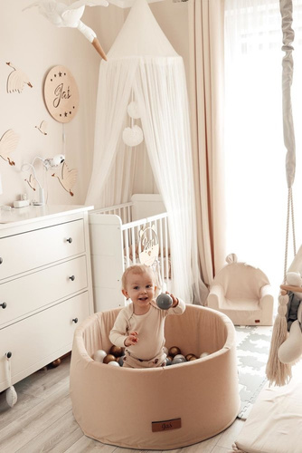 Personalisierte Bällebad Baby Bällepool Kinder 90x40cm mit 200 Bällebad Bälle Beige