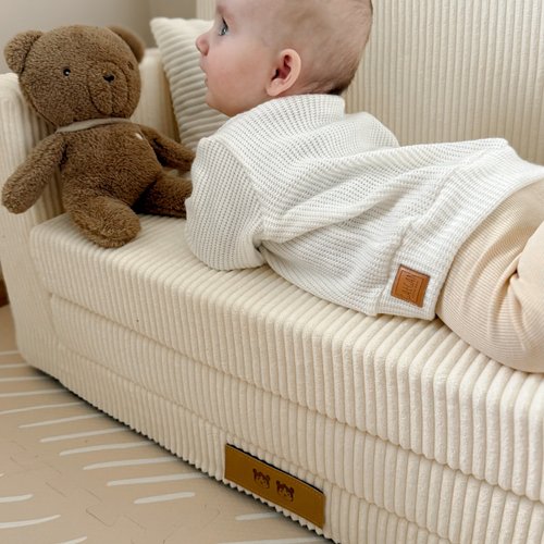 Rozkładana personalizowana sofa piankowa dziecięca - sztruks jasny krem