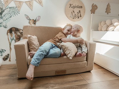Personalisierte faltbare Kindercouch beige Teddybären