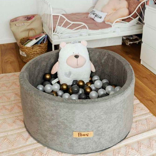 Personalisierte Bällebad Baby Bällepool Kinder 90x40cm mit 200 Bällebad Bälle grau