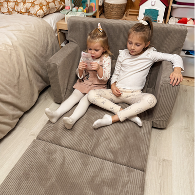 Rozkładana personalizowana sofa piankowa dziecięca - sztruks beż