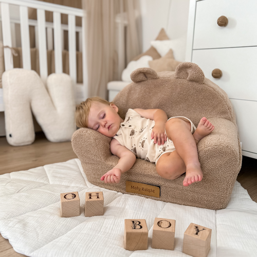 Personalisierter Kindersessel aus Schaumstoff - dunkelbeige Teddybär