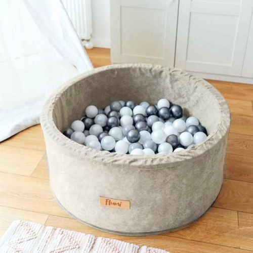 Personalisierte Bällebad Baby Bällepool Kinder 90x40cm mit 200 Bällebad Bälle hellgrau