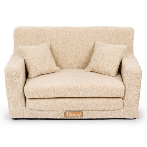 Personalisiertes Kindersofa faltbar Teddybären dunkel beige