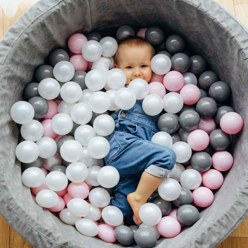 Personalisierte Bällebad Baby Bällepool Kinder 90x40cm mit 200 Bällebad Bälle grau