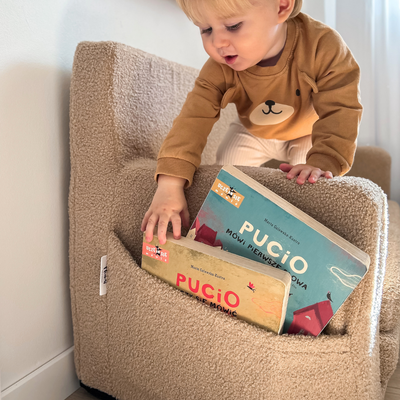 Personalisiertes Kindersofa faltbar Teddybären dunkel beige