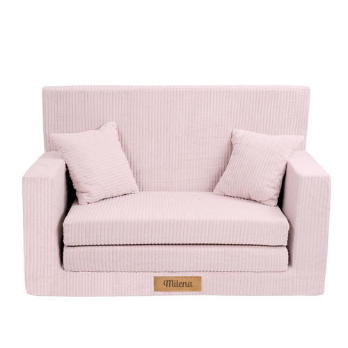 Rozkładana personalizowana sofa piankowa dziecięca - sztruks pudrowy róż