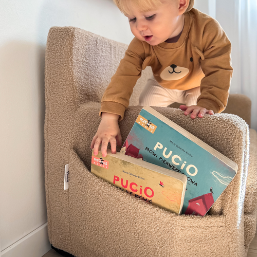 Personalisiertes Kindersofa faltbar Teddybären dunkel beige