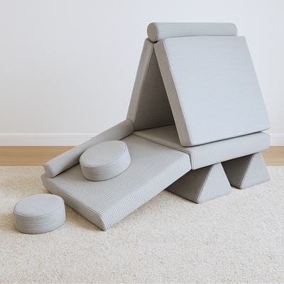 Modułowa sofa piankowa dla dzieci do zabawy - szary sztruks