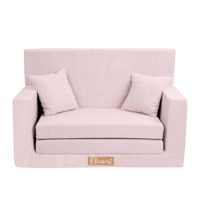 Rozkładana personalizowana sofa piankowa dziecięca - sztruks pudrowy róż