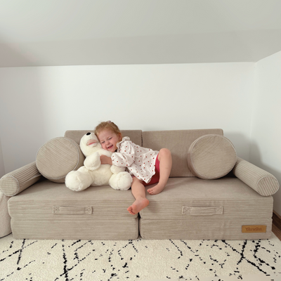 Modułowa sofa piankowa dla dzieci do zabawy - szary sztruks
