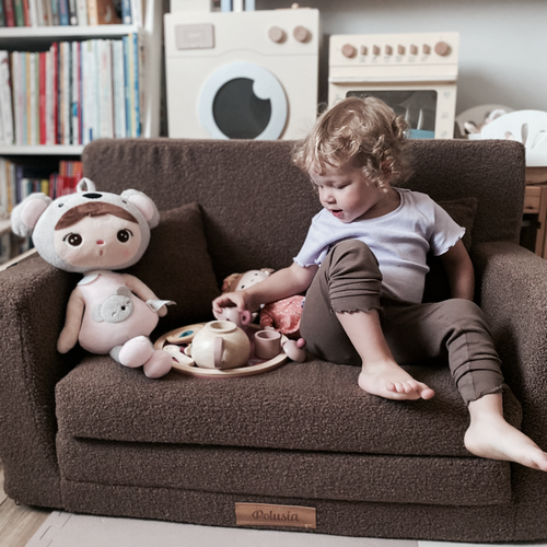 Rozkładana personalizowana sofa piankowa dziecięca - baranek czekoladowy