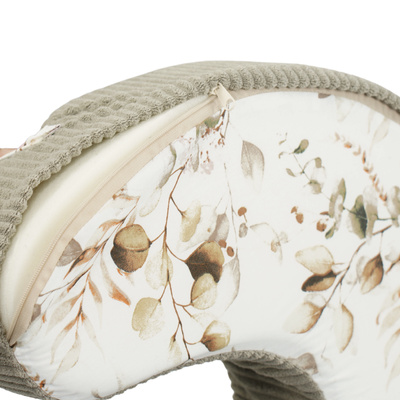Poduszka FASOLKA do karmienia z pianki - sztruks/ kremowa w brązowe listki
