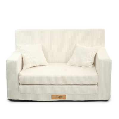 Rozkładana personalizowana sofa piankowa dziecięca - sztruks jasny krem