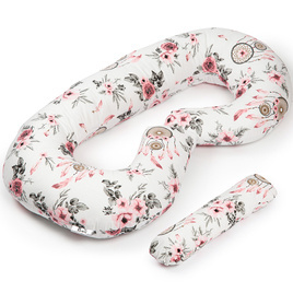 Maternity pillow type C white with pink flowers