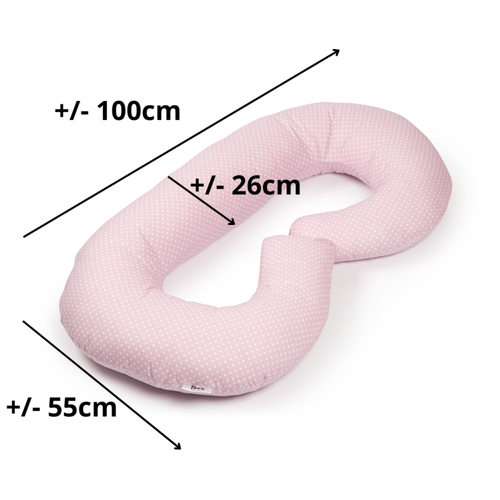 Maternity pillow type C powder pink with white dots