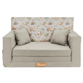 Rozkładana personalizowana sofa piankowa dziecięca j.szara+liski