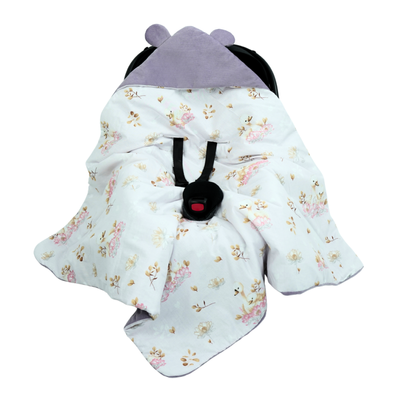 Otulacz do fotelika samochodowego i gondoli personalizowany kocyk niemowlęcy - łabędzie + róż