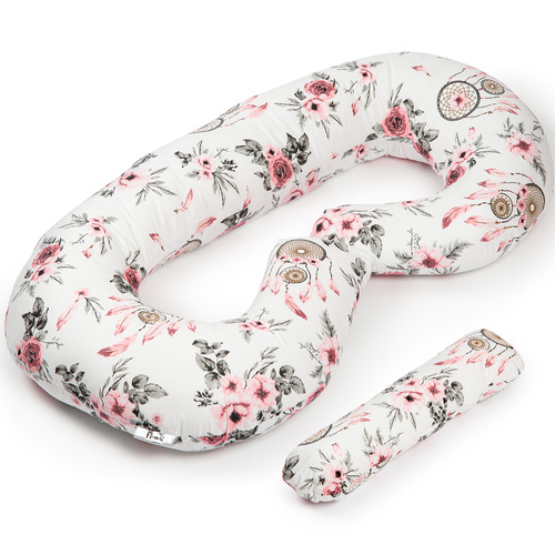 Umstandskissen Typ C weiß mit rosa Blumen