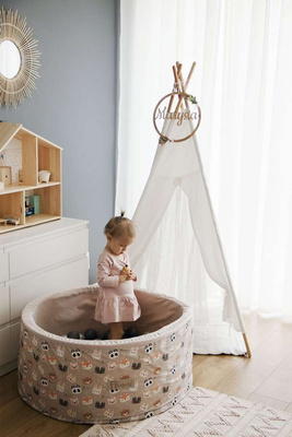  Personalisierte Bällebad Baby Bällepool Kinder 90x40cm mit 200 Bällebad Bälle Beige + Bären