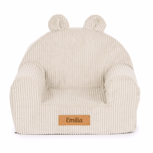 Personalized foam armchair for kids beige fabric corduroy