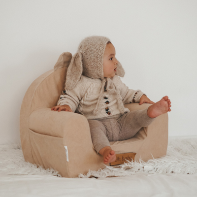 Personalized foam armchair for kids beige fabric corduroy