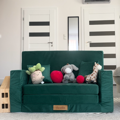 Personalized kids' foldable couch dark green