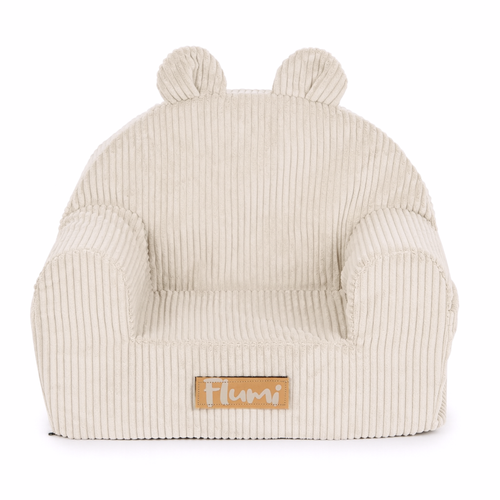Personalized foam armchair for kids beige fabric corduroy