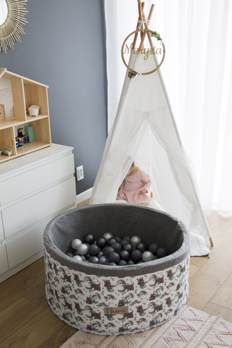 Personalisierte Bällebad Baby Bällepool Kinder 90x40cm mit 200 Bällebad Bälle Weiß + Bären