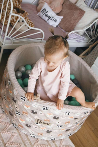 Personalisierte Bällebad Baby Bällepool Kinder 90x40cm mit 200 Bällebad Bälle Beige + Bären