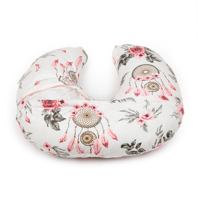 Fütterungskissen - weiß mit rosa Blumen