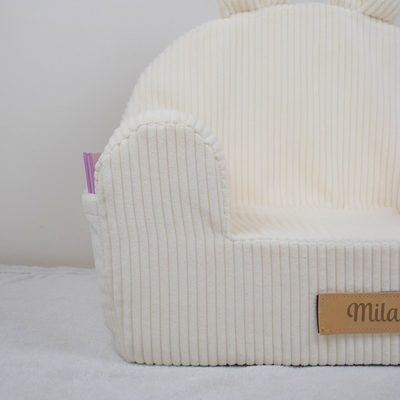 Personalized foam armchair for kids beige fabric corduroy