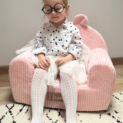 Personalized foam armchair for kids beige fabric corduroy