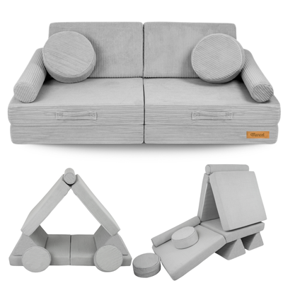 Modułowa sofa piankowa dla dzieci do zabawy - szary sztruks