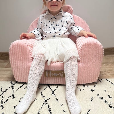 Personalized foam armchair for kids beige fabric corduroy
